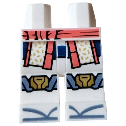 Hips and White Legs with Coral Sash, Robe Ends, Gold/Sand Blue Knee Pads print Weiß