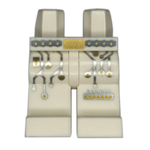 Hips and White Legs with Pearl Dark Grey/Gold Belt, Silver Circuitry print Weiß
