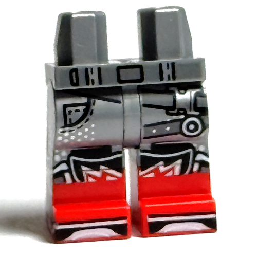 Hips with Flat Silver Legs and Red Boots Pattern with Dark Bluish Grey belt, Straps, Black Shoe Tongues print Flat Silver