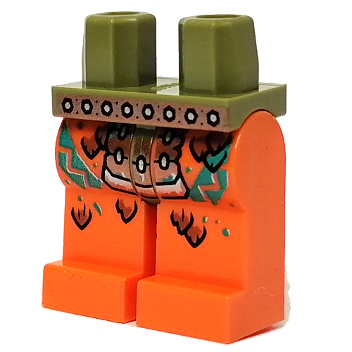 Hips and Orange Legs with Dark Orange Belt, Dark Turquoise Decoration print Olive Green