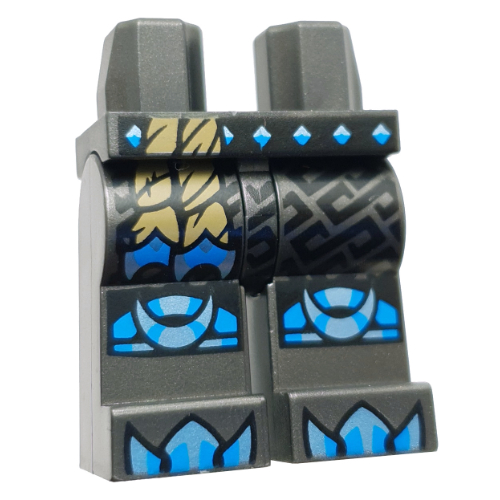 Hips and Pearl Titanium Legs with Dark Azure/Medium Azure Knee Pads, Claws, Dark Tan Rope, Silver Armor print Perltitan