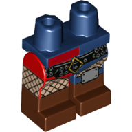 Hips and Dark Blue Left Leg, Red Right Leg and Reddish Brown Boots Pattern, Fish Stocking, Black Belt, Buckle, Knee Cap Dunkelblau