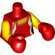 Torso Tank Top with White Side Panels and Neck Trim Print Yellow Arms, Red Boxing Gloves Red