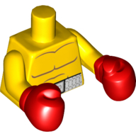 Torso Bare Chest with Body Lines, and White Boxing Belt Print, Yellow Arms, Red Boxing Gloves Yellow