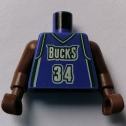 Torso Basketball Jersey, Milwaukee Bucks '34' Print, Long One Piece Arms Brown (NBA) Violet