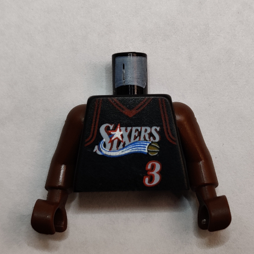 Torso Basketball Jersey, Philadelphia 76ers '3' Print, Long One Piece Arms Brown (NBA) Black