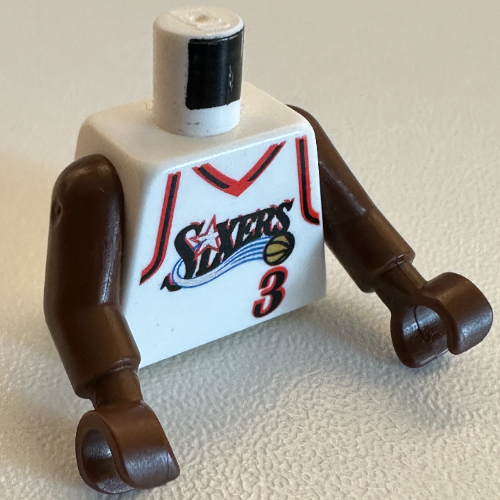 Torso Basketball Jersey, Philadelphia 76ers '3' Print, Long One Piece Arms Brown (NBA) White