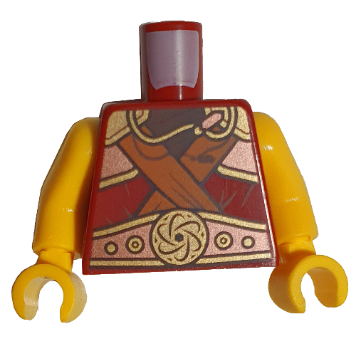 Torso Armour, Gold Plates, Necklace, and Orange Straps print, Yellow Arms and Hands Dark Red
