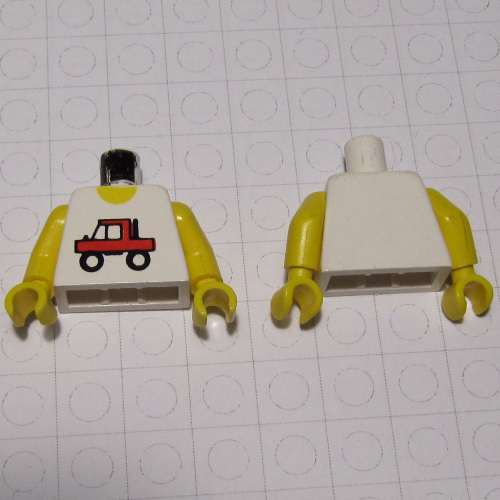 Torso Vest, Red Truck Print, Yellow Arms and Hands Weiß