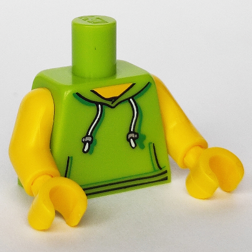 Torso Hoodie with White Drawstrings, and Front Pockets Print, No Back Print, Yellow Arms and Hands Lime