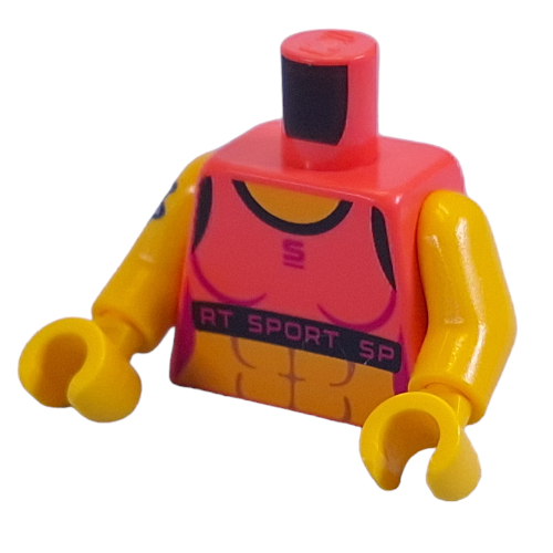 Torso, Coral Top, Magenta 'RT SPORT RT', Arm Tattoos print, Yellow Arms and Hands Koralle