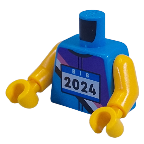 Torso, Athlete Bib, White 'BIB', Black '2024', Dark Purple/Lavender/White/Black Jacket print, Yellow Arms and Hands Dark Azure