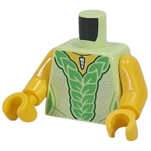 Torso, Dress, Green Leaves as Ruffles, Silver Decorations, Pendant print, Yellow Arms and Hands Gelbgrün