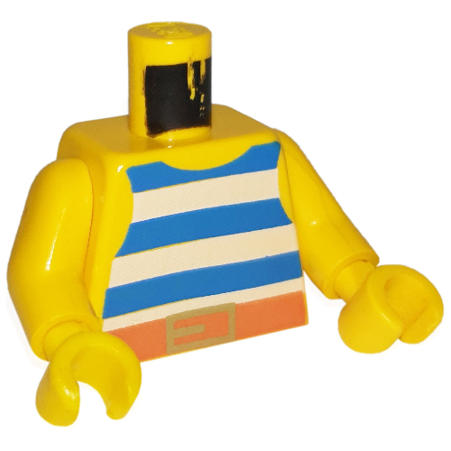 Torso Vest with Blue and White Stripes with Gold Belt Buckle Print, Yellow Arms and Hands Yellow