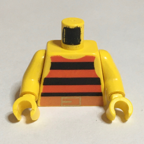 Torso Vest with Red and Black Stripes with Gold Belt Buckle Print, Yellow Arms and Hands Yellow