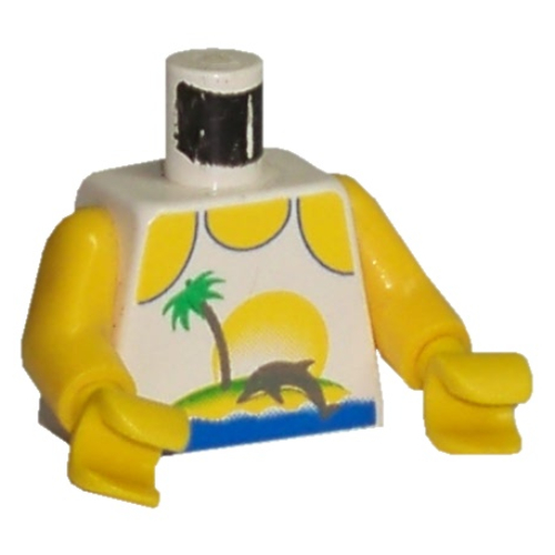Torso Tank Top, Palm Tree and Dolphin Print, Yellow Arms and Hands White