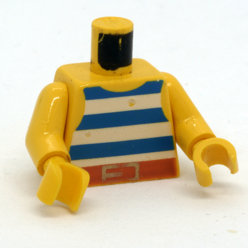 Torso Vest with Blue and White Stripes with Black Belt Buckle Print, Yellow Arms and Hands Yellow