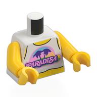 Torso, White Shirt, Pink 'PARADISA' print, Yellow Arms and Hands White