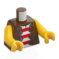 Torso, Jacket, Red/White Striped Shirt print, Yellow Arms and Hands Reddish Brown