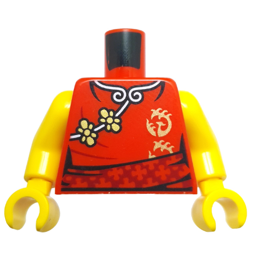 Torso, Tunic, White Trim, Gold Flowers, Symbols, Dark Red Sash print, Yellow Arms and Hands Red