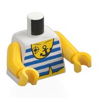 Torso, White/Blue Stripes Shirt, Bare Yellow Chest, Anchor, Windrose Tattoo print, Yellow Arms and Hands White