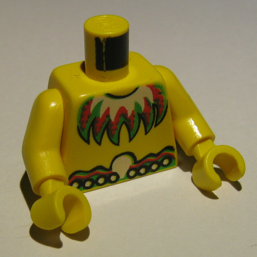 Torso Bare Chest with Feather Necklace and Ornate Belt Print, Yellow Arms and Hands Yellow