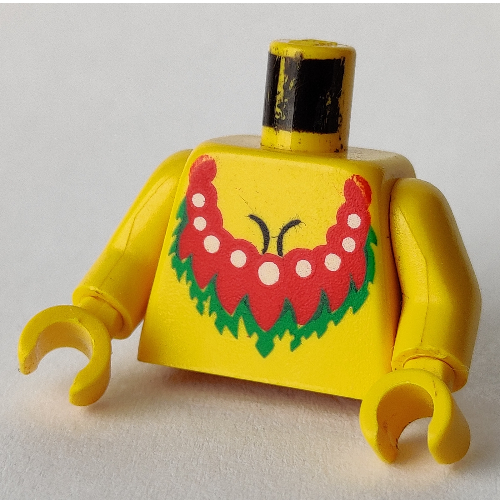 Torso Bare Chest with Red Lei Print, Yellow Arms and Hands Yellow
