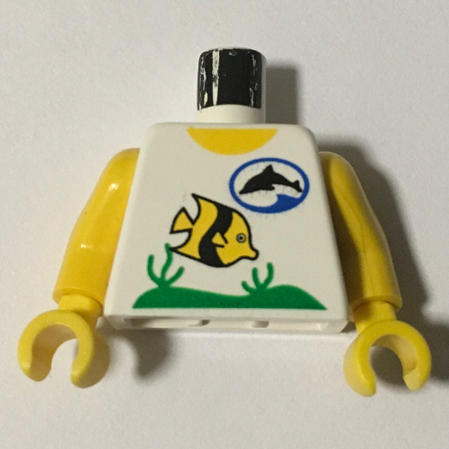 Torso Divers Dolphin Logo and Fish Print, Yellow Arms and Hands White