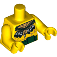 Torso Bare Chest with Muscles, Green Sash and Aztec Feather Necklace Print, Yellow Arms and Hands Gelb