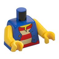 Torso Pirate Vest over Red and White Striped Shirt, 3 Buttons Print, Yellow Arms and Hands Blau