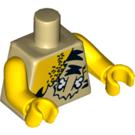 Torso Animal Fur with Black Stripe and Bone, Chest Hair Print, Yellow Arms and Hands Beige