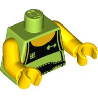 Torso Tank Top with Black Front and Weight Lifter's Belt Print, Yellow Arms and Hands Lime