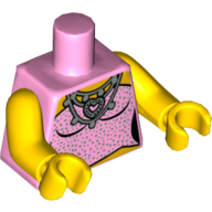 Torso Strapless Top with Silver Sparkles, Heart Necklace Print, Yellow Arms and Hands Leuchtrosa