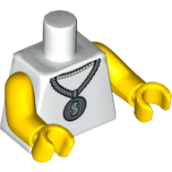 Torso with Silver Chain, Gold Medallion with '$' Print, Yellow Arms and Hands Weiß