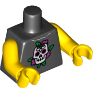 Torso Skull and Dark Pink Roses Print, Yellow Arms and Hands Black