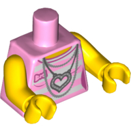 Torso Shirt with White and Bright Pink Stripes, Necklace, Heart Pendant Print, Yellow Arms and Hands Leuchtrosa