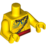 Torso Bare Chest with Muscles Outline, Blue Body Paint, Bone Necklace and Red Belt Print, Yellow Arms and Hands Gelb
