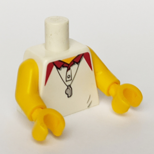 Torso Polo Shirt with Red Collar and Silver Whistle Print, Yellow Arms and Hands White