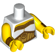 Torso Toga with Gold Trim and Large Belt Print, Yellow Arms and Hands Weiß
