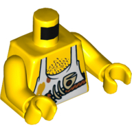 Torso Bare Chest, White Apron, Fish Skeleton and Chest Hair Print, Yellow Arms and Hands Gelb