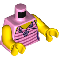 Torso Tank Top with Bright Pink and Stripes and Flower Necklace Print, Yellow Arms and Hands Leuchtrosa