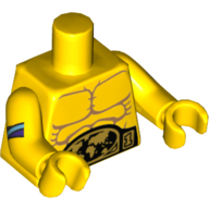 Torso Bare Chest with Muscles and Large Gold and Black Belt Print, Yellow Arms and Hands with Straps Print Gelb