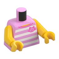 Torso Tank Top, Horizontal White Stripes, Pink Cat Print, Yellow Arms and Hands Bright Pink