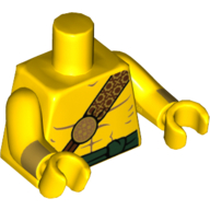 Torso Bare Chest with Reddish Brown and Gold Strap and Dark Green Waist Sash Print, Yellow Arms and Hands with Gold Cuffs Print Gelb