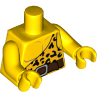 Torso Bright Light Orange Animal Skin Toga, One Strap and Leopard Spots and Reddish Brown Belt Print, Yellow Arms and Hands Gelb