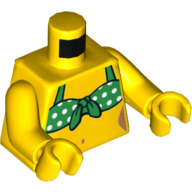 Torso Green Tied-On Bikini Top with White Dots Print, Yellow Arms and Hands Yellow