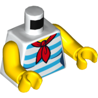 Torso Shirt with Red Scarf and 5 Dark Azure Stripes Print, Yellow Arms and Hands White