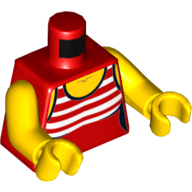 Torso Swimsuit with 5 White Stripes Print, Yellow Arms and Hands Red