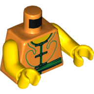 Torso Robe with Green Trim and Sash Belt Print, Yellow Arms and Hands Orange