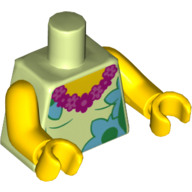 Torso Dark Pink and Magenta Lei, Medium Azure and Bright Green Flowers Print, Yellow Arms and Hands Gelbgrün
